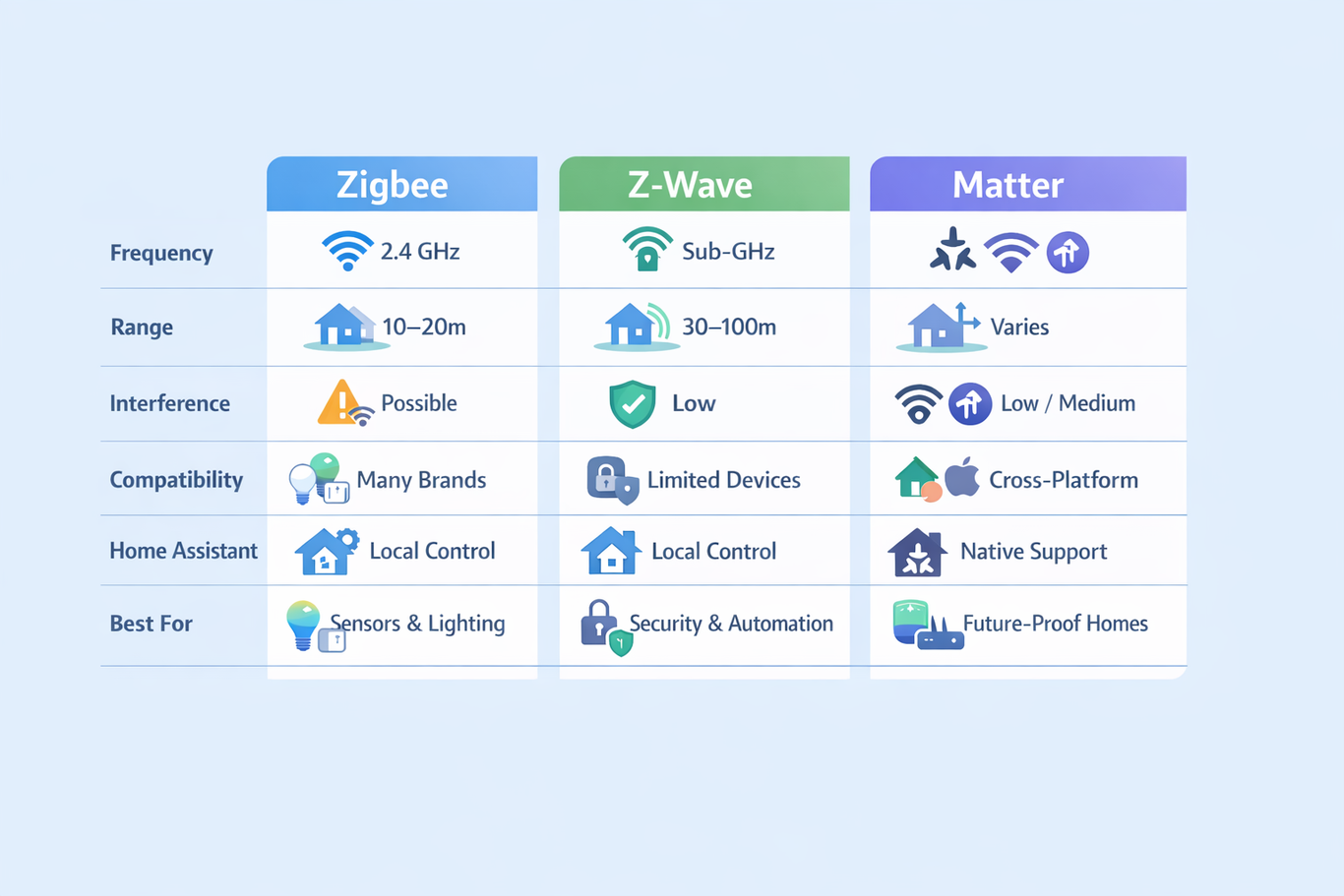 Zigbee vs Z‑Wave vs Matter, best Protocol for Home Assistant
