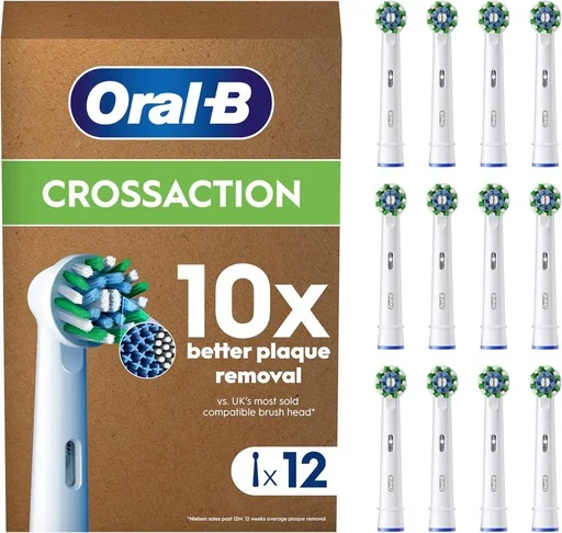 Oral-B Pro Precision Cross Action Original Electric Toothbrush Head, X-Shape and Angled Bristles for Deeper Plaque Removal, 12 pack