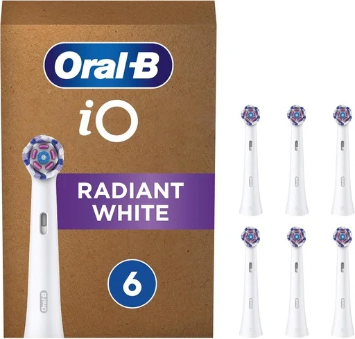 Oral-B iO Radiant White Electric Toothbrush Head, X-Shape and Angled Bristles for Deeper Plaque Removal, 6 pack